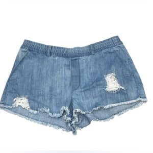 Aerie Blue Distressed Jean Shorts with Frayed Hem